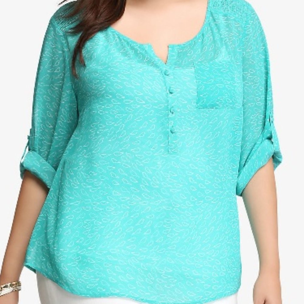 Torrid Teal Bird Chiffon Blouse